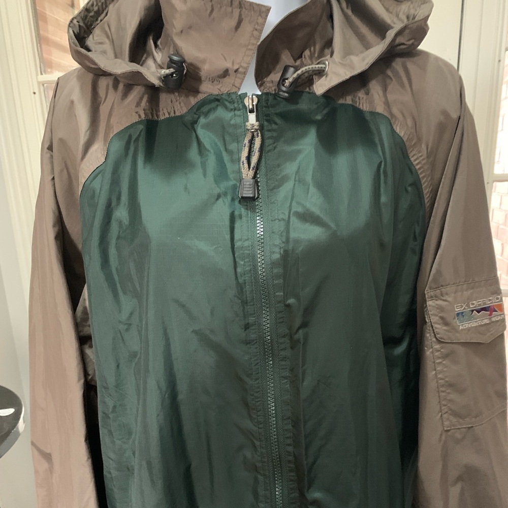 Ex Officio Adventure Wear Unisex Khaki and Green Jacket XXL. Full Zip Hooded.